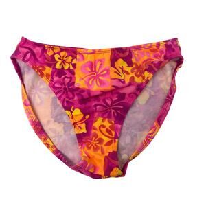 VTG Sand N Sun Womens L Neon Pink Orange Vintage High Cut Floral Bikini Bottom